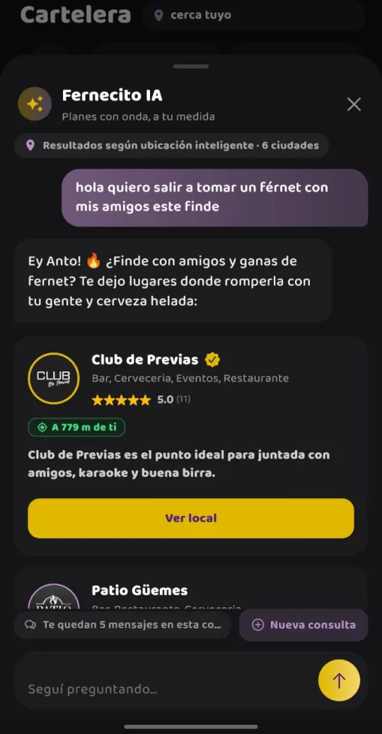 Fernecito IA recomendando salidas personalizadas