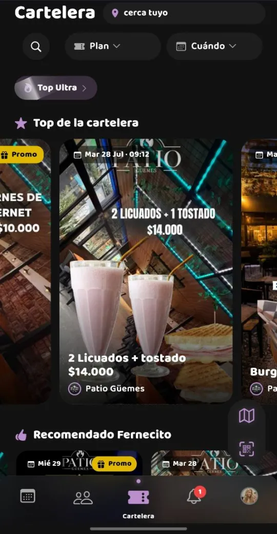 Cartelera actualizada de Fernecito App con búsqueda inteligente