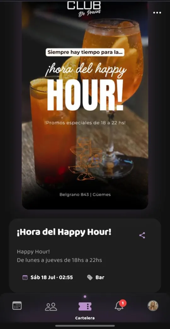 Detalle de un evento y promoción en Fernecito App