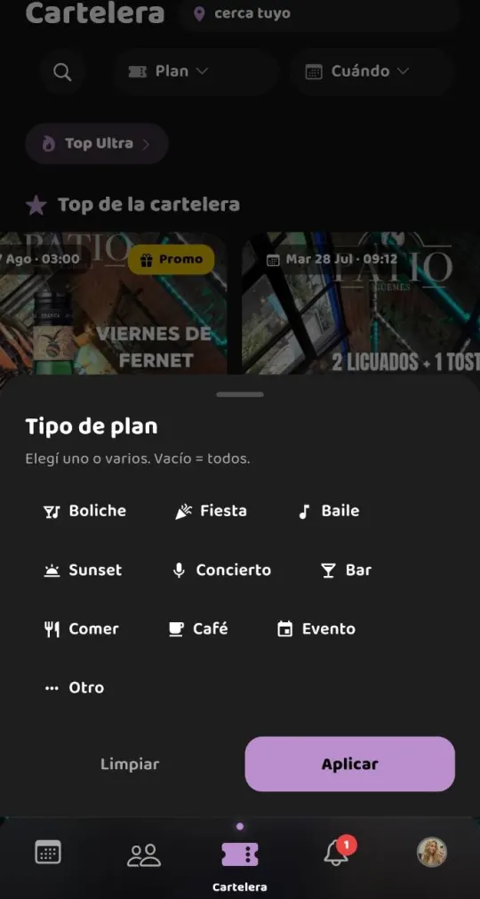 Filtros avanzados por tipo de plan en Fernecito App