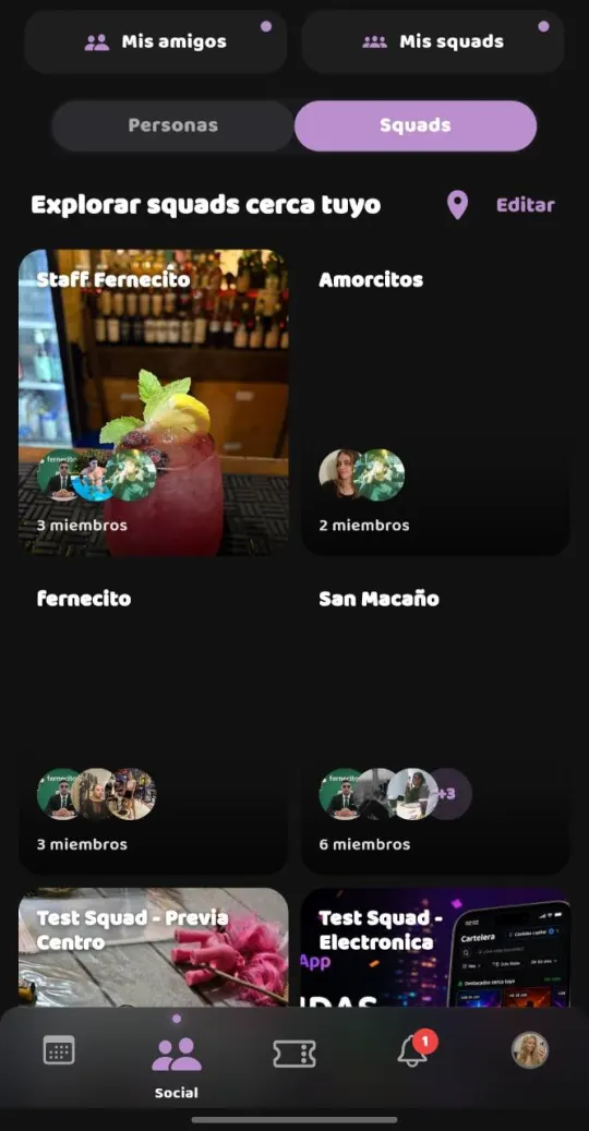 Explorar squads cerca tuyo en Fernecito App
