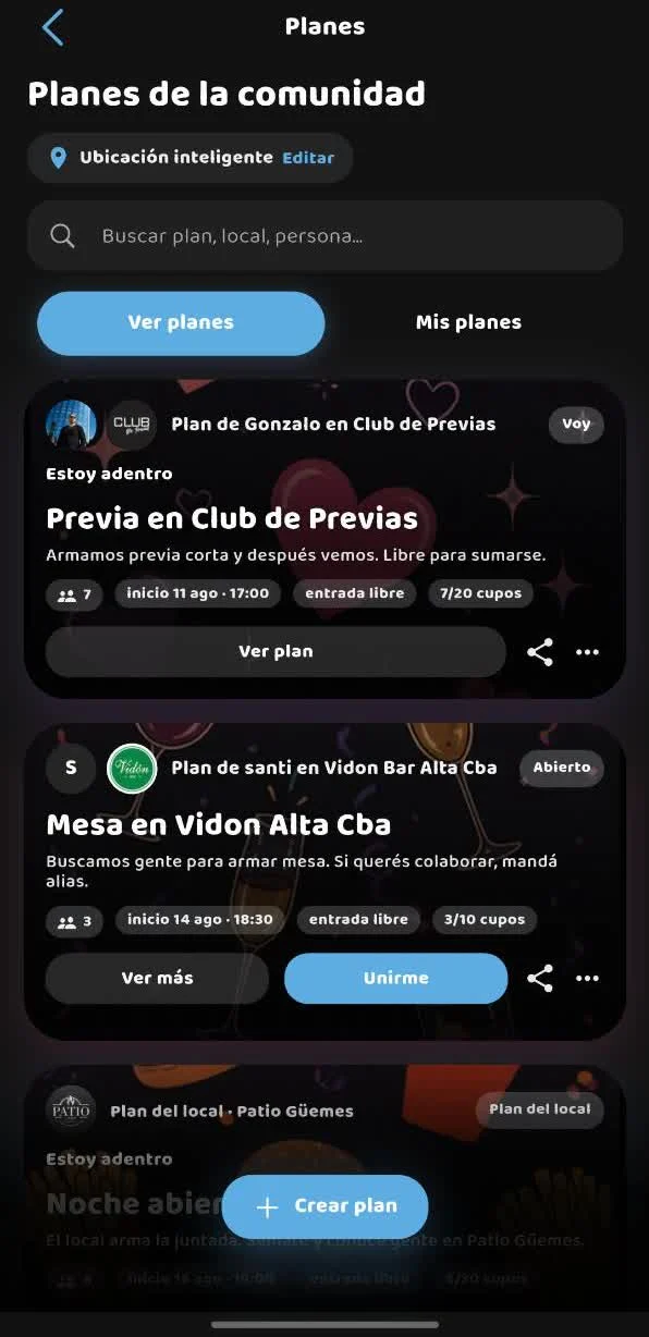 Planes de la comunidad en Fernecito App para juntadas y salidas